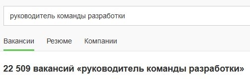 Уровень востребованности руководителя команды разработки на hh